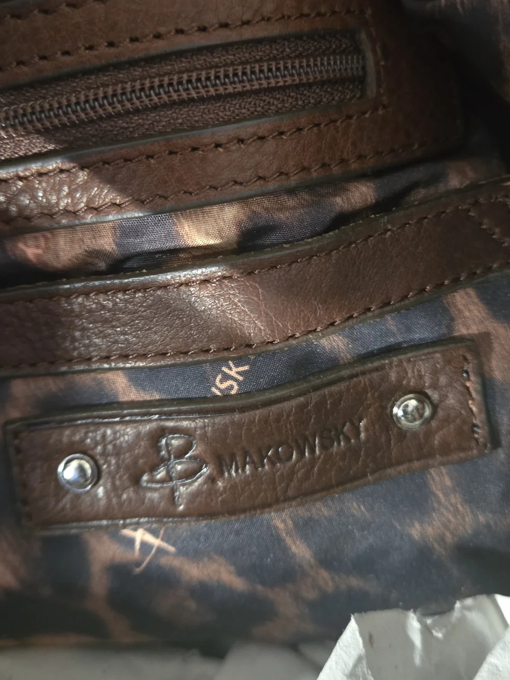 b. makowsky Brown Leather Shoulder Tote with Silver Hardware